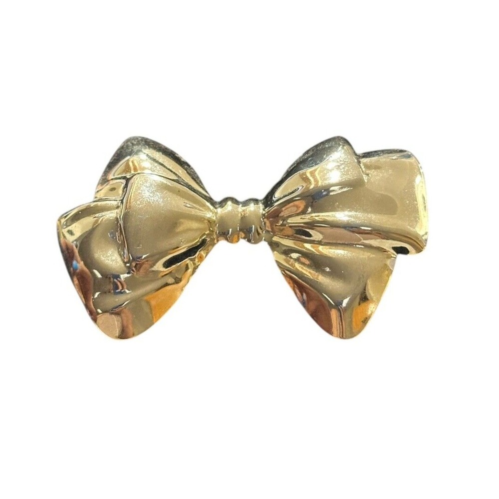 Vintage‎ Bow  Ribbon Brooch Gold Tone Dimensional  Bow Tie Brooch Large Puffy